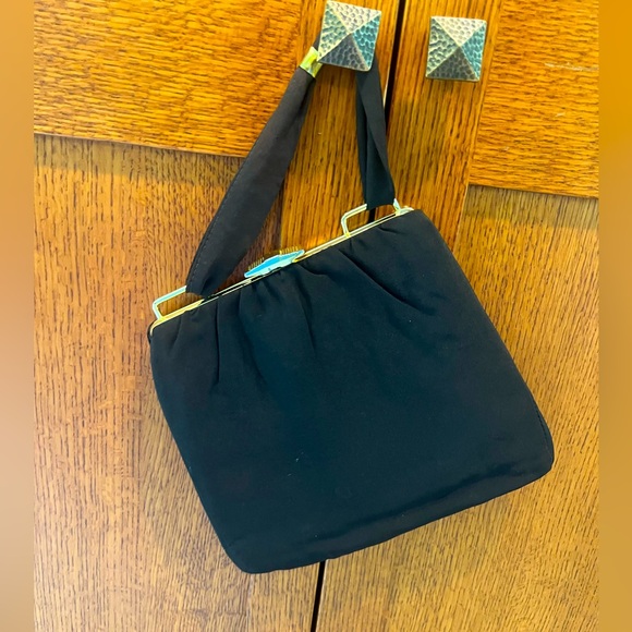 Spilene 🖤 Vintage Black Silk with Gold Hardware Purse 👜 Gold Lock Clasp 🖤 - Picture 1 of 5
